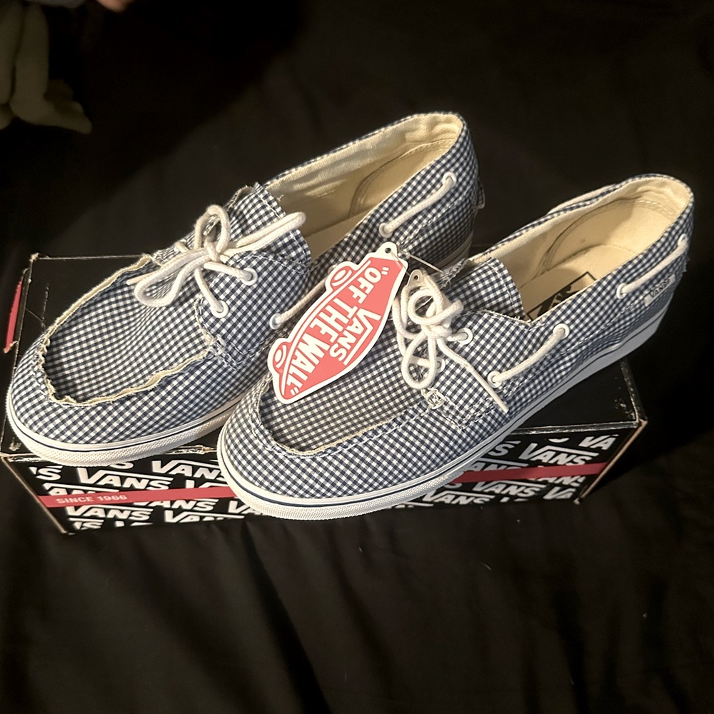 Vans NWT Blue and White Gingham Boat Shoes